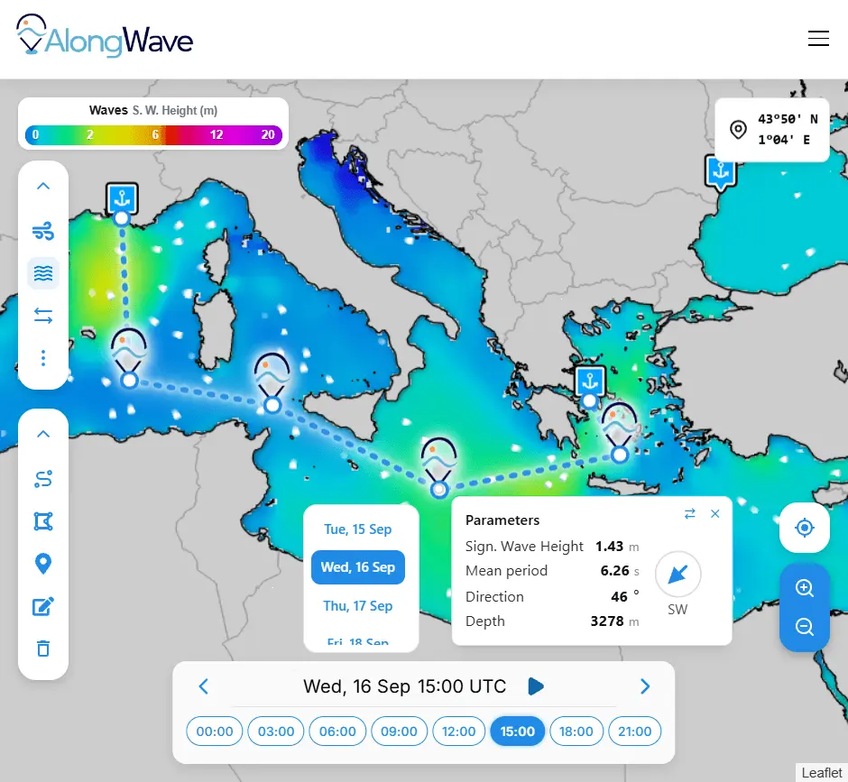 Screenshot of the AlongWave marine weather web platform